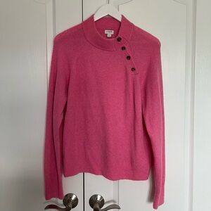 J. Crew pink crew neck sweater with button shoulder detail size large